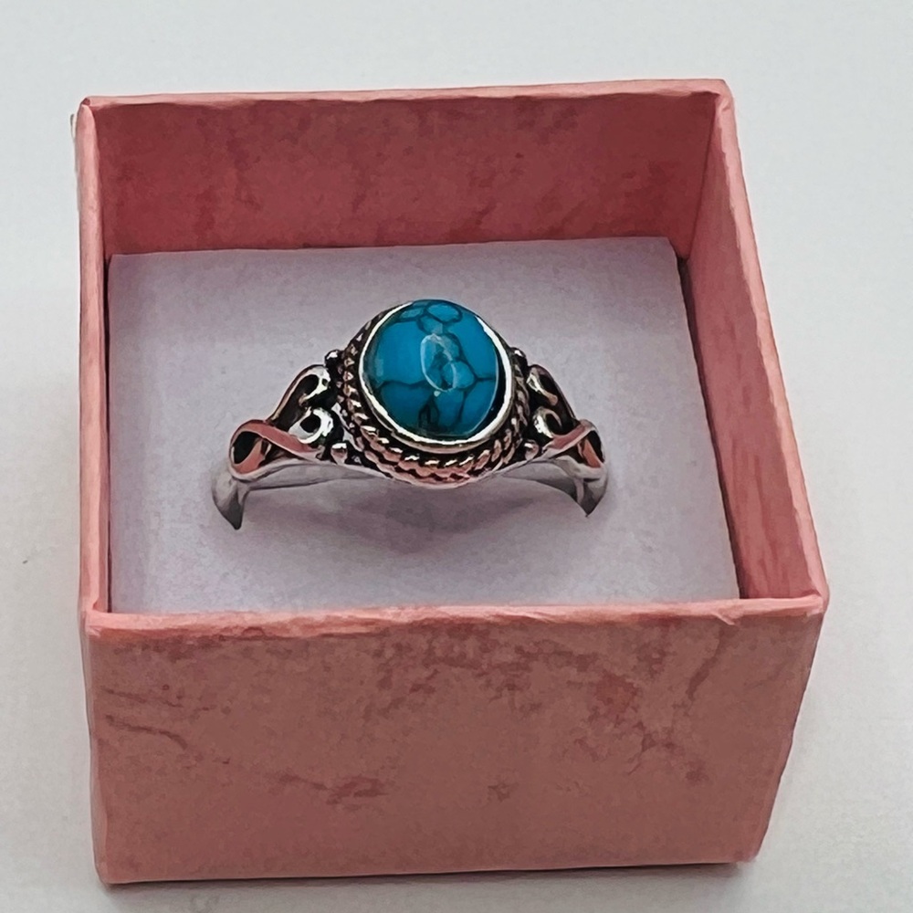 Silver and Turquoise Ring, Size: 10, Stainless Steel